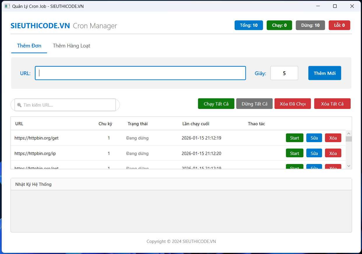 Phần mềm quản lý cronjob đa luồng