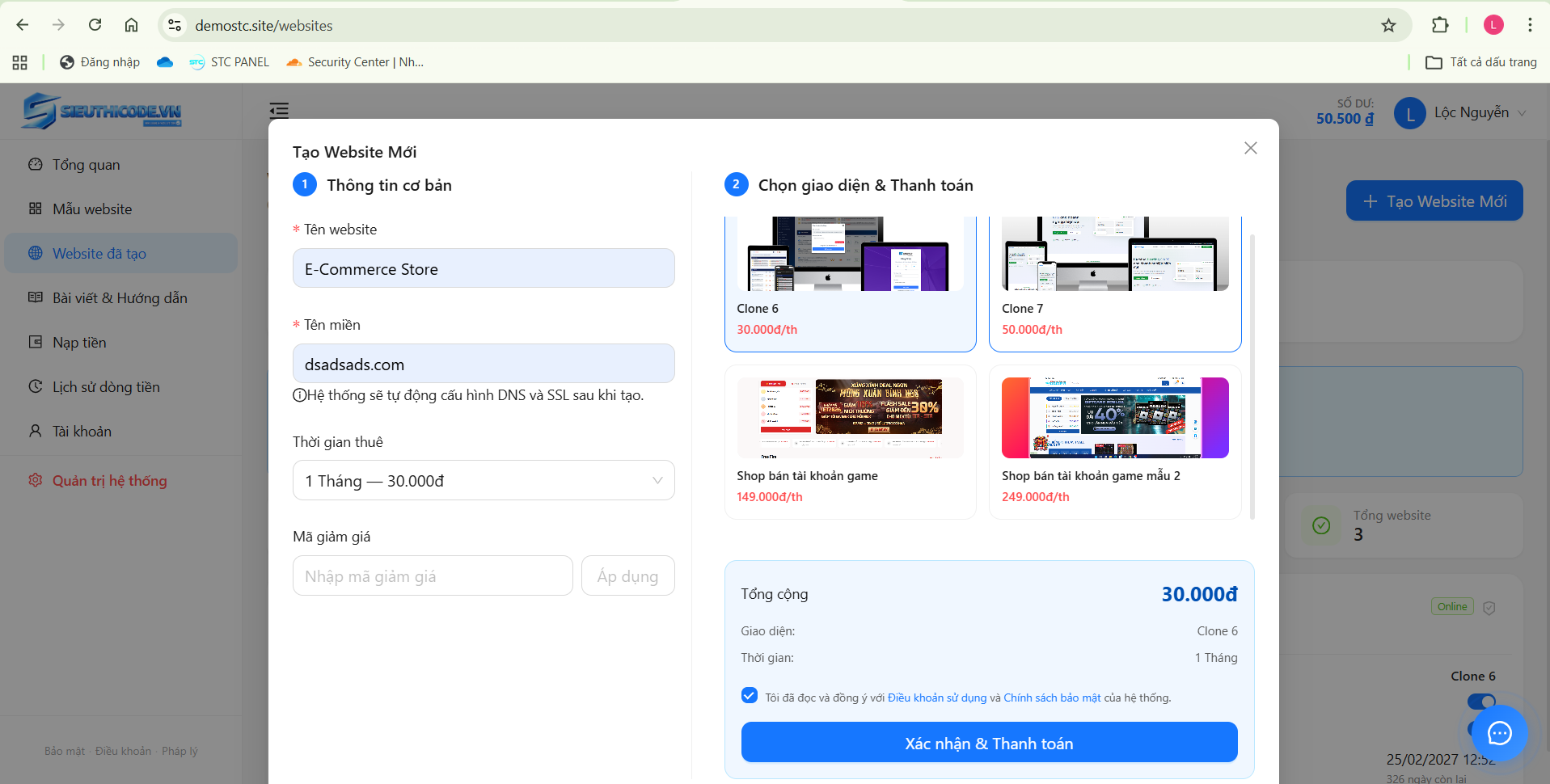 Code tạo website tự động
